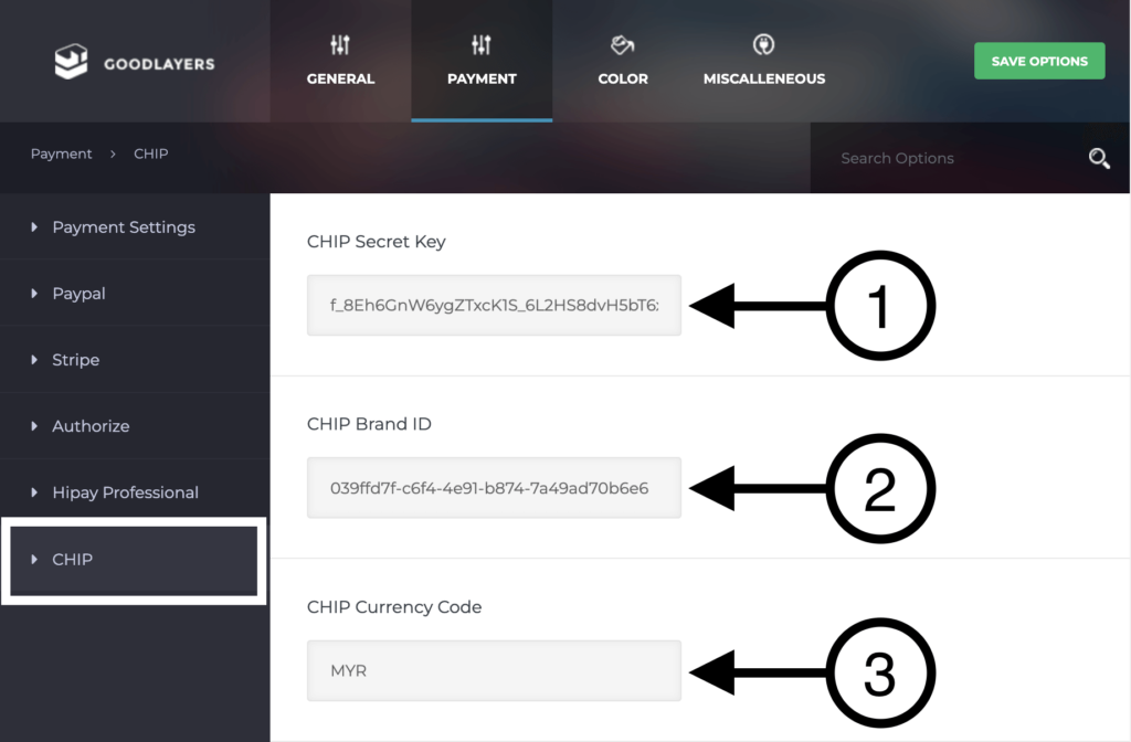 Go to CHIP and set Secret Key, Brand ID and Currency Code in MYR.