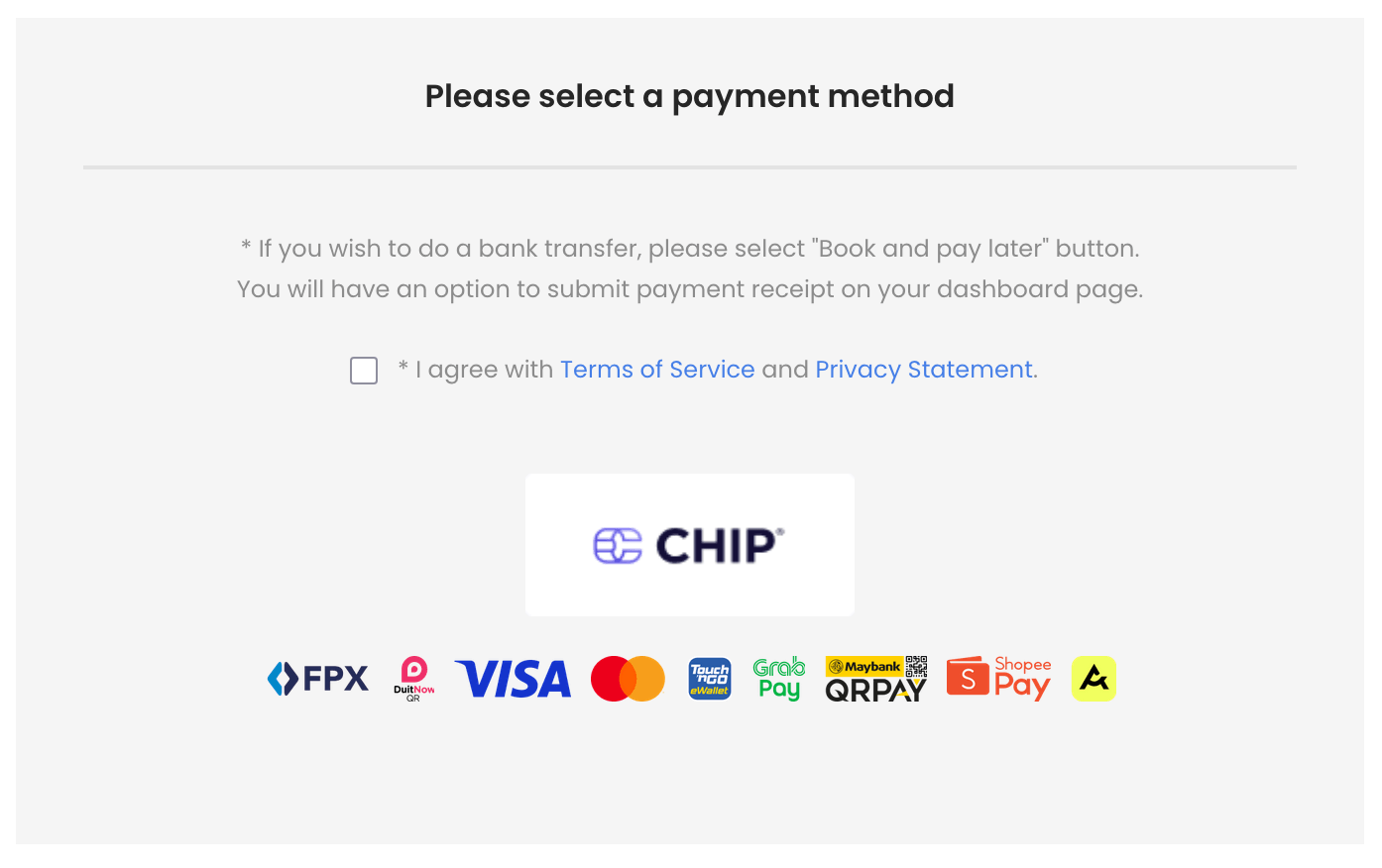 Select CHIP as payment method
