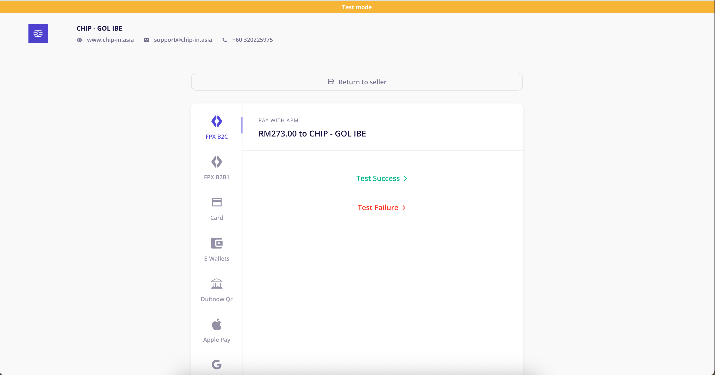 Test payment page
